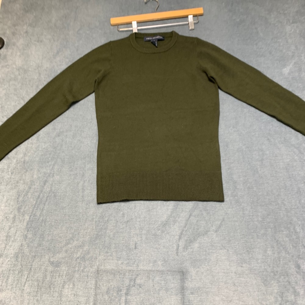 French Connection Sweater Mens Small Olive Green Crew Neck Winter Ribbed Hem
